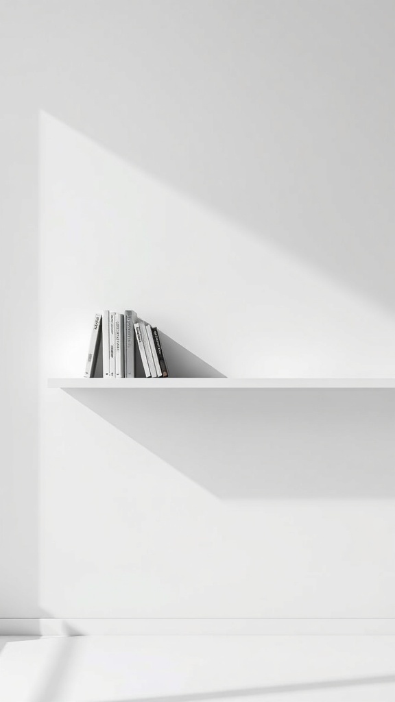 Minimalist floating bookshelf with a few books on a white wall