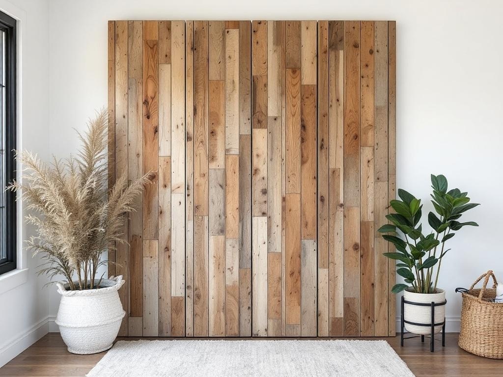 A wooden entry divider with plants on either side, creating a stylish separation in a room.