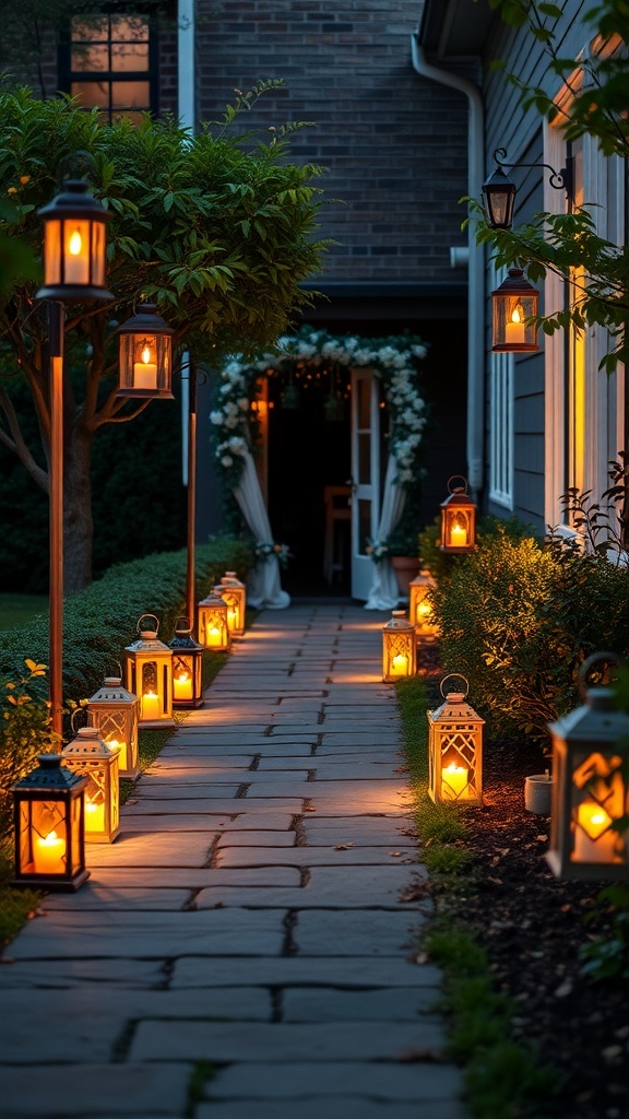 DIY lanterns illuminating a pathway with a cozy glow.