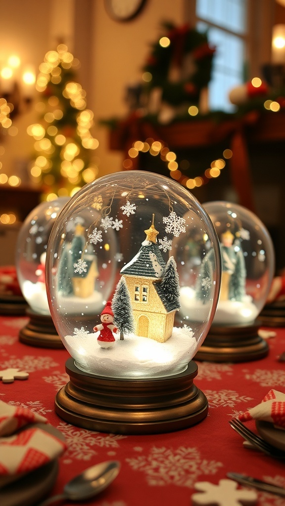 DIY snow globe table centerpieces with festive decorations