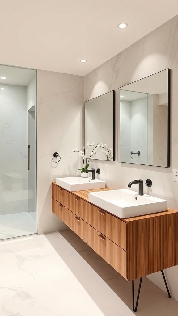 Modern bathroom with dual sinks and stylish design