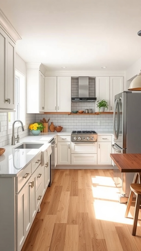 Modern farmhouse kitchen with efficient layout and bright natural light.