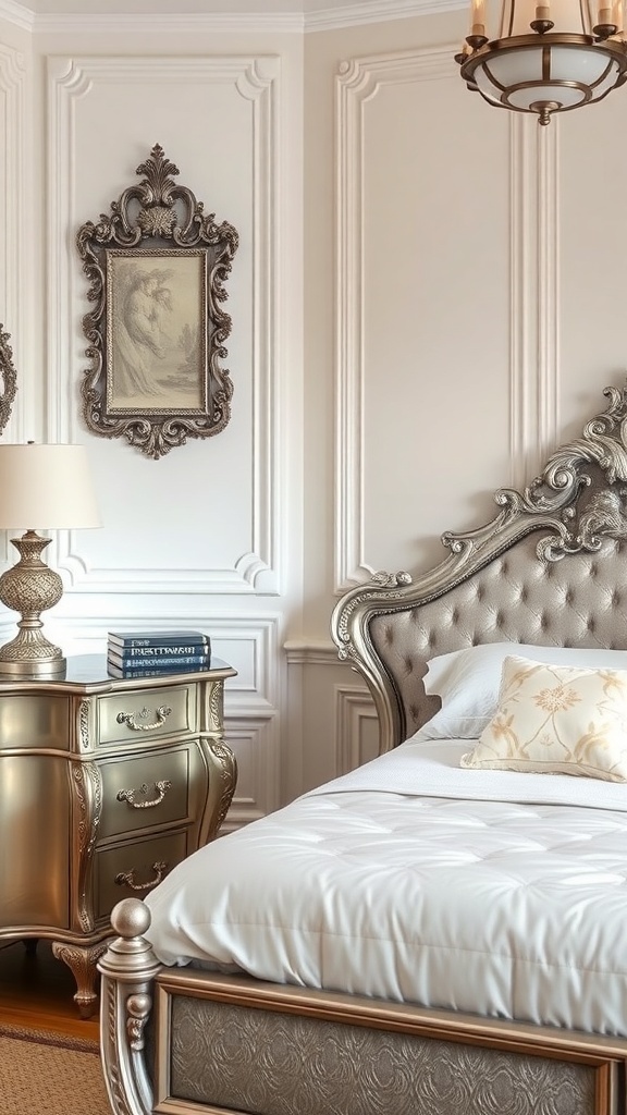 Elegant silver furniture in a stylish bedroom setting