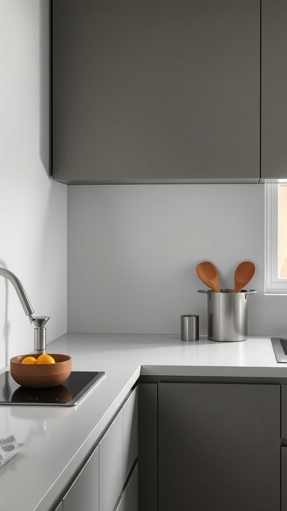 Minimalist kitchen countertop with clean lines and simple decor.