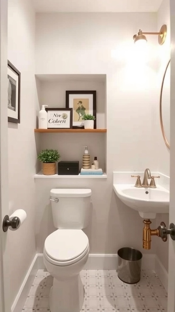 Small bathroom with built-in niche for storage and decoration
