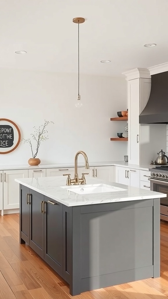 Rustic farmhouse kitchen island with a farmhouse sink