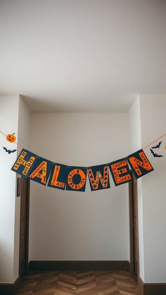 A colorful Halloween banner spelling 'HALLOWEEN' with festive designs.
