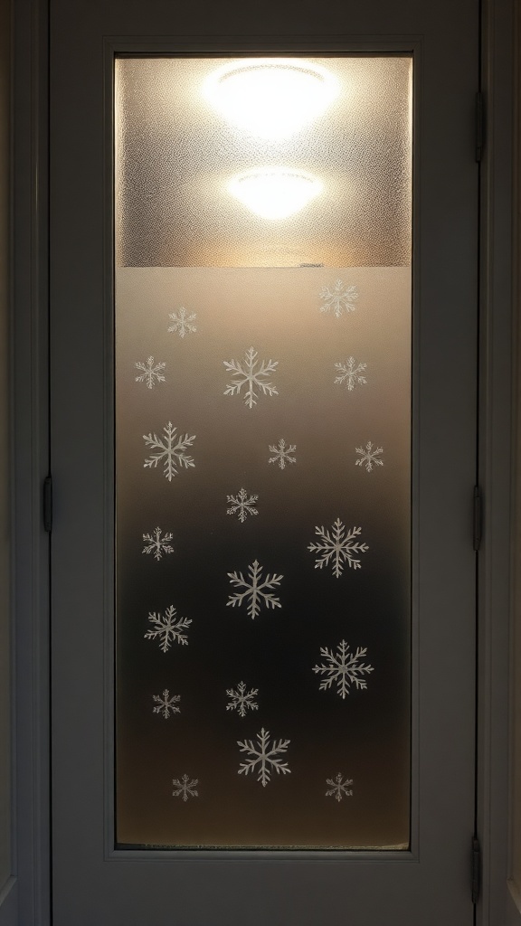 Frosted glass door with snowflake designs