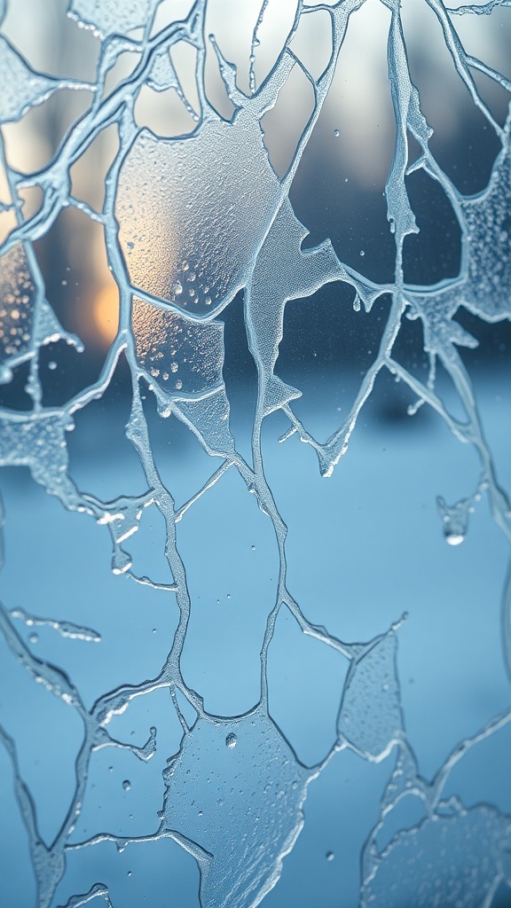 Frosted window with intricate ice patterns