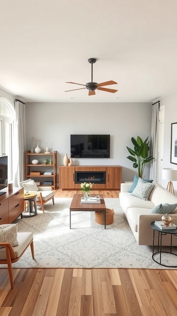 Bright and airy living room with neutral decor and comfortable seating.