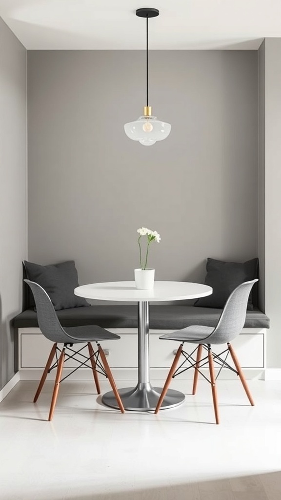 Cozy kitchen nook with a round table and modern chairs.