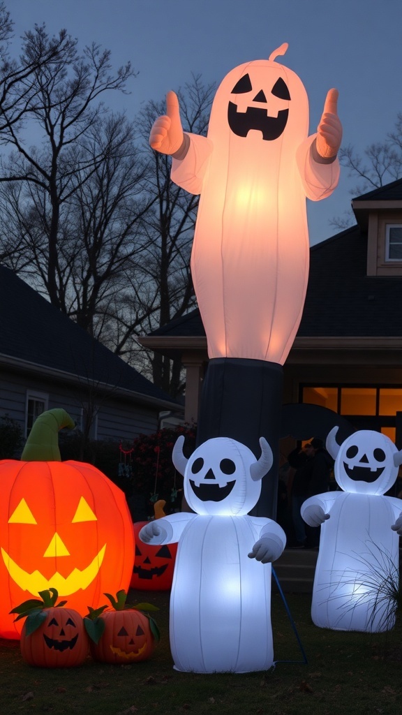 Giant inflatable ghost and pumpkins for Halloween decorations