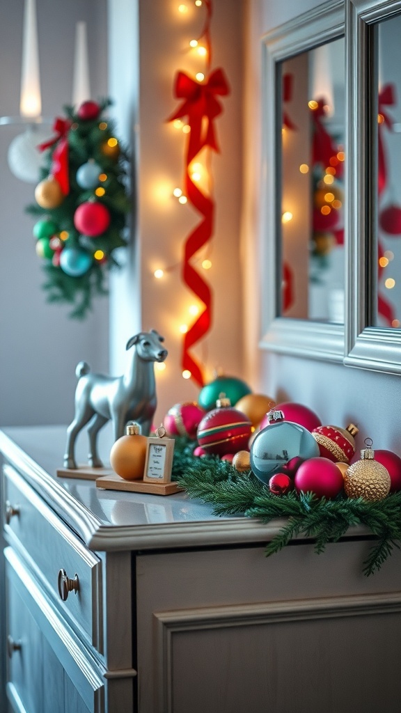 A beautifully decorated bedroom with colorful ornaments and festive decor.