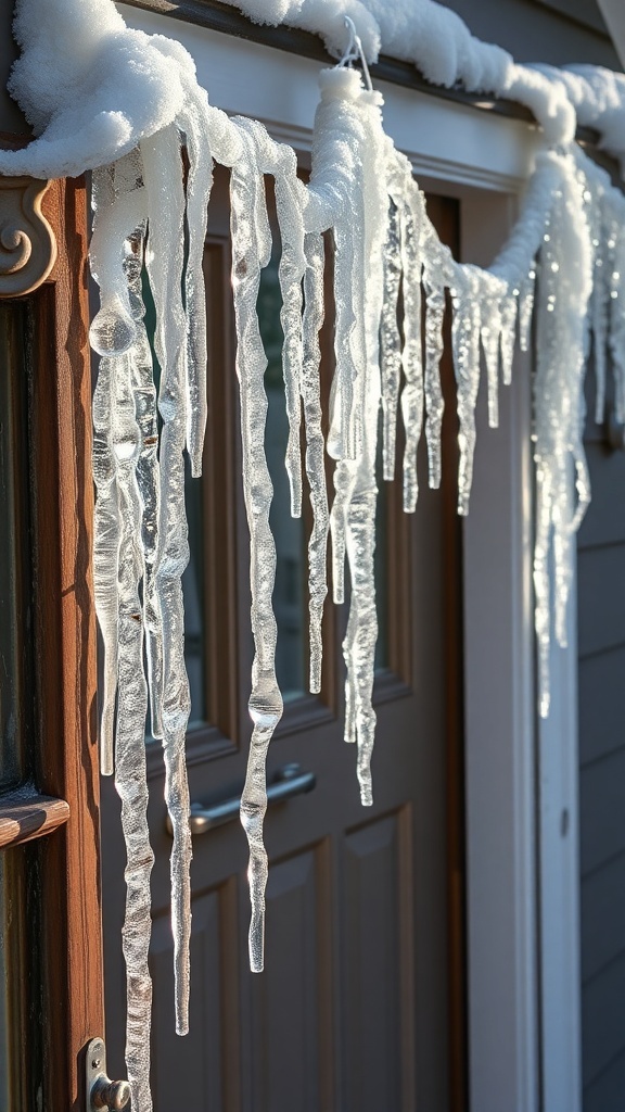Glittering icicle garland hanging above a door