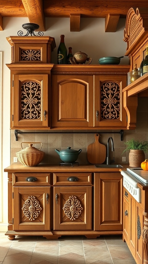 Handcrafted wooden cabinets in an Italian farmhouse kitchen