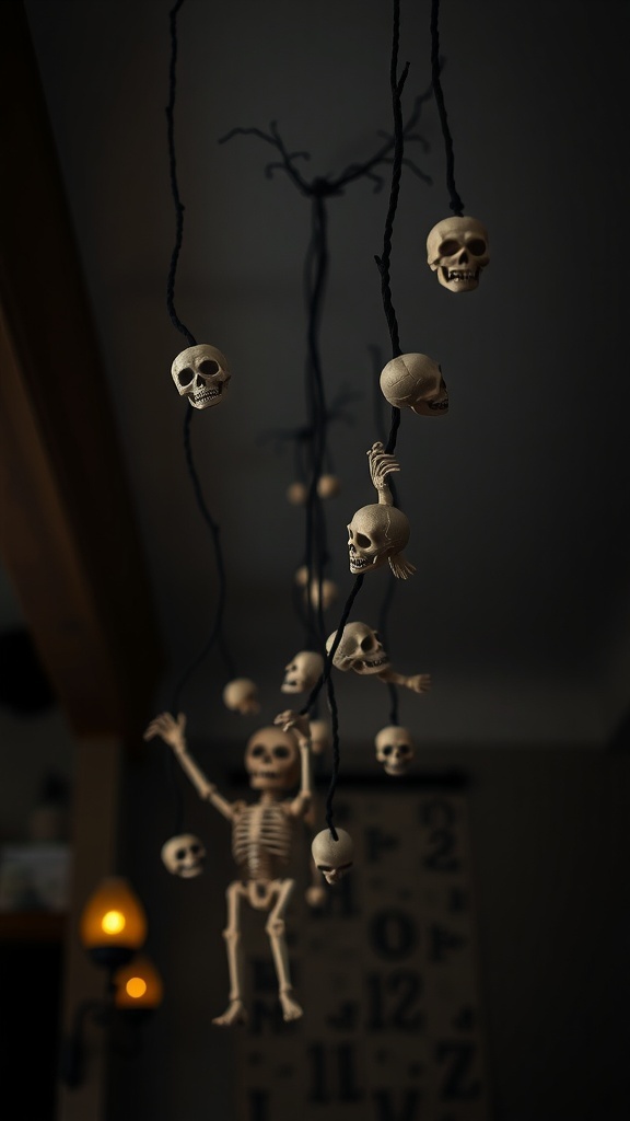 Hanging skeletons and skulls for Halloween decoration