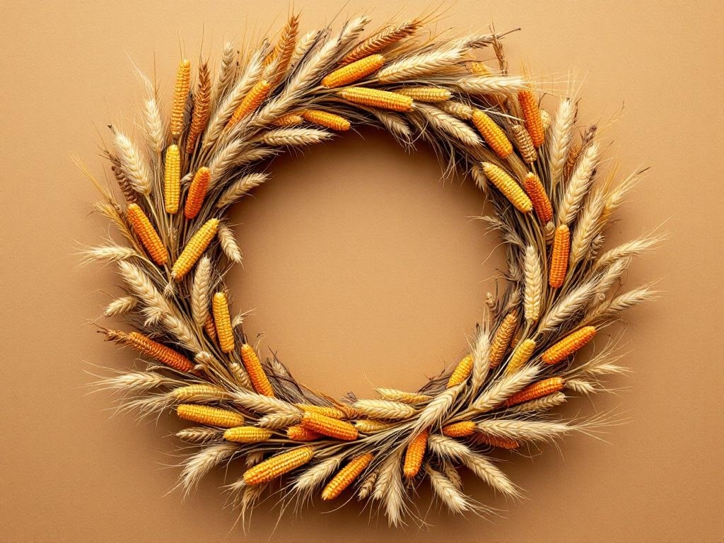 A wreath made of wheat and corn, symbolizing the harvest season.