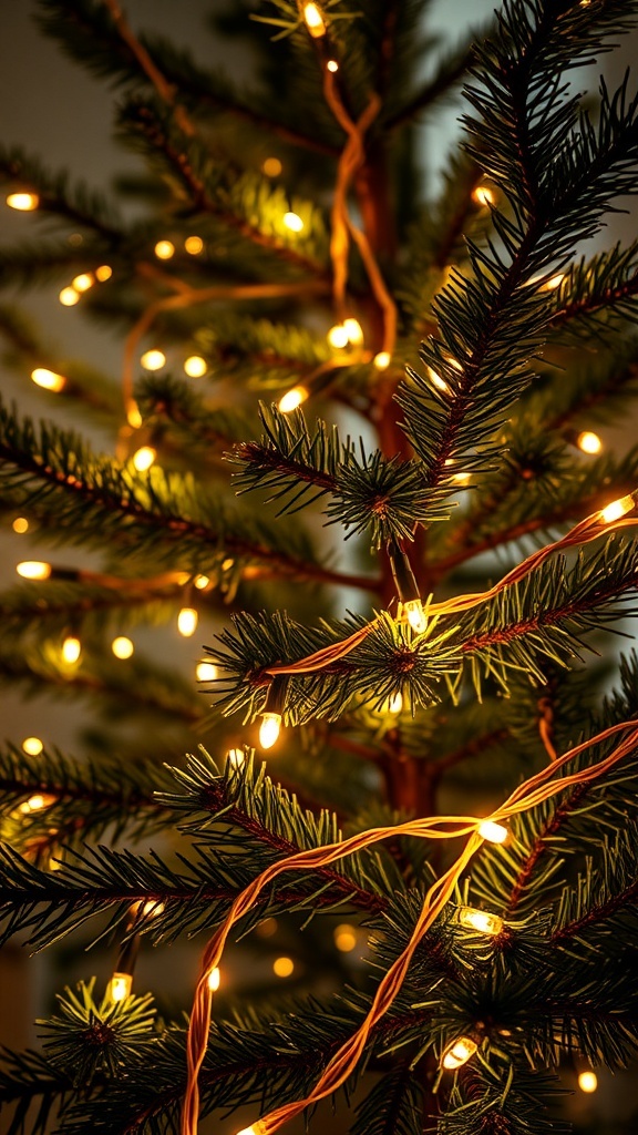 Hemp string lights wrapped around a Christmas tree