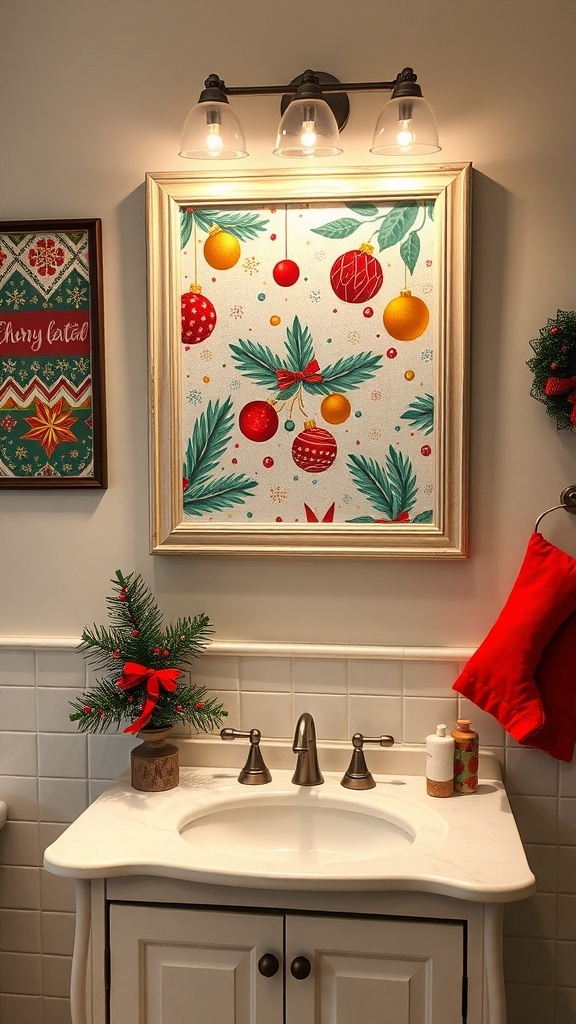 Two framed holiday-themed wall art pieces with festive messages.