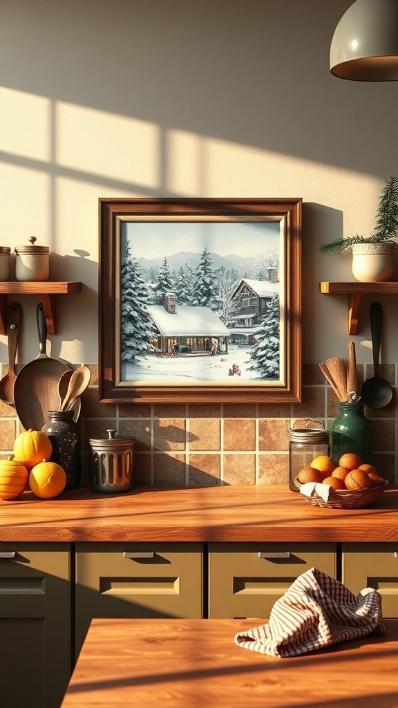 Holiday-themed wall art in a kitchen featuring the phrase 'Christmas Kitchen'