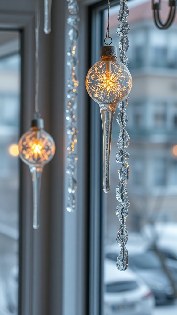 Icicle-inspired hanging ornaments with lights