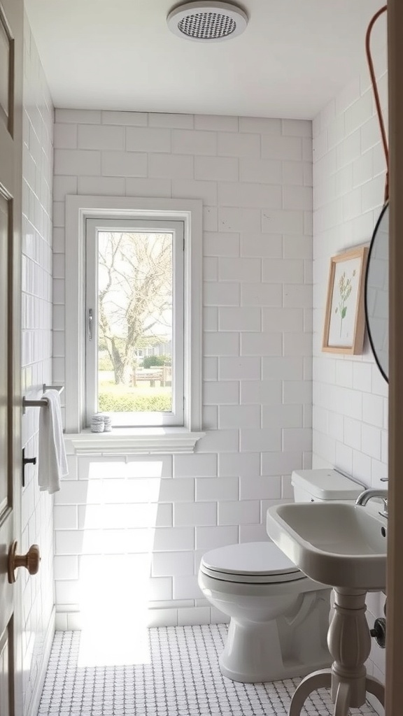 Bright small bathroom with a window allowing natural light in