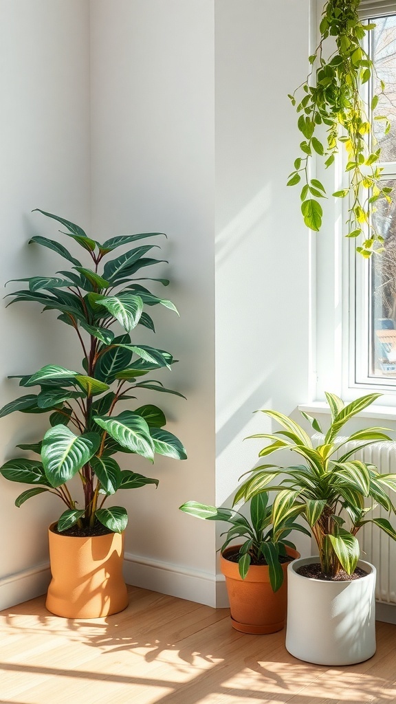 Indoor plants in pots by a window, adding freshness to a winter home decor.