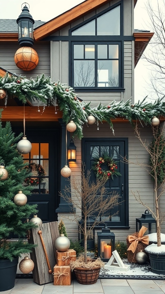 A beautifully decorated modern home for Christmas with industrial chic accents.