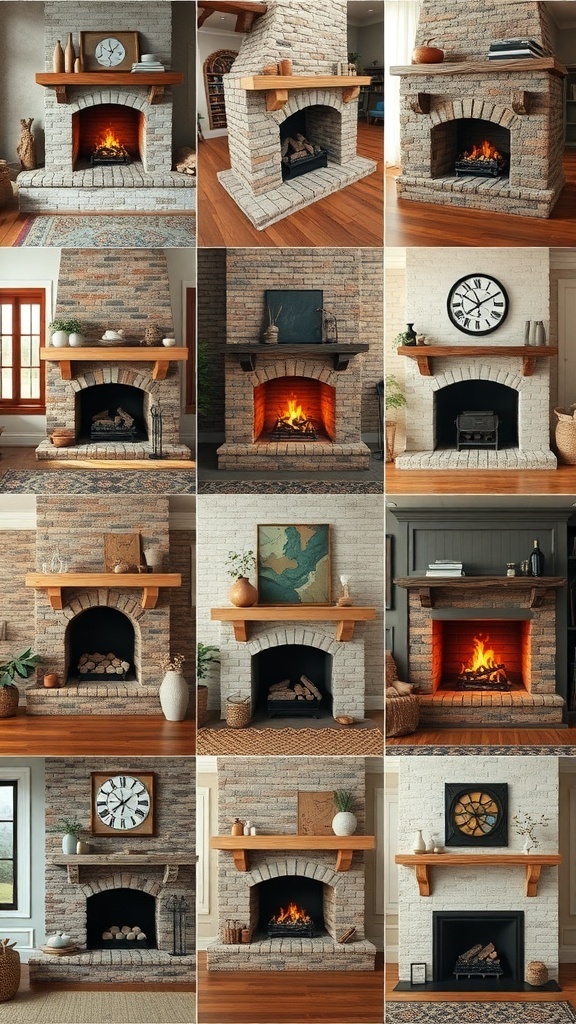Collage of rustic outdoor fireplaces showcasing different styles and designs.