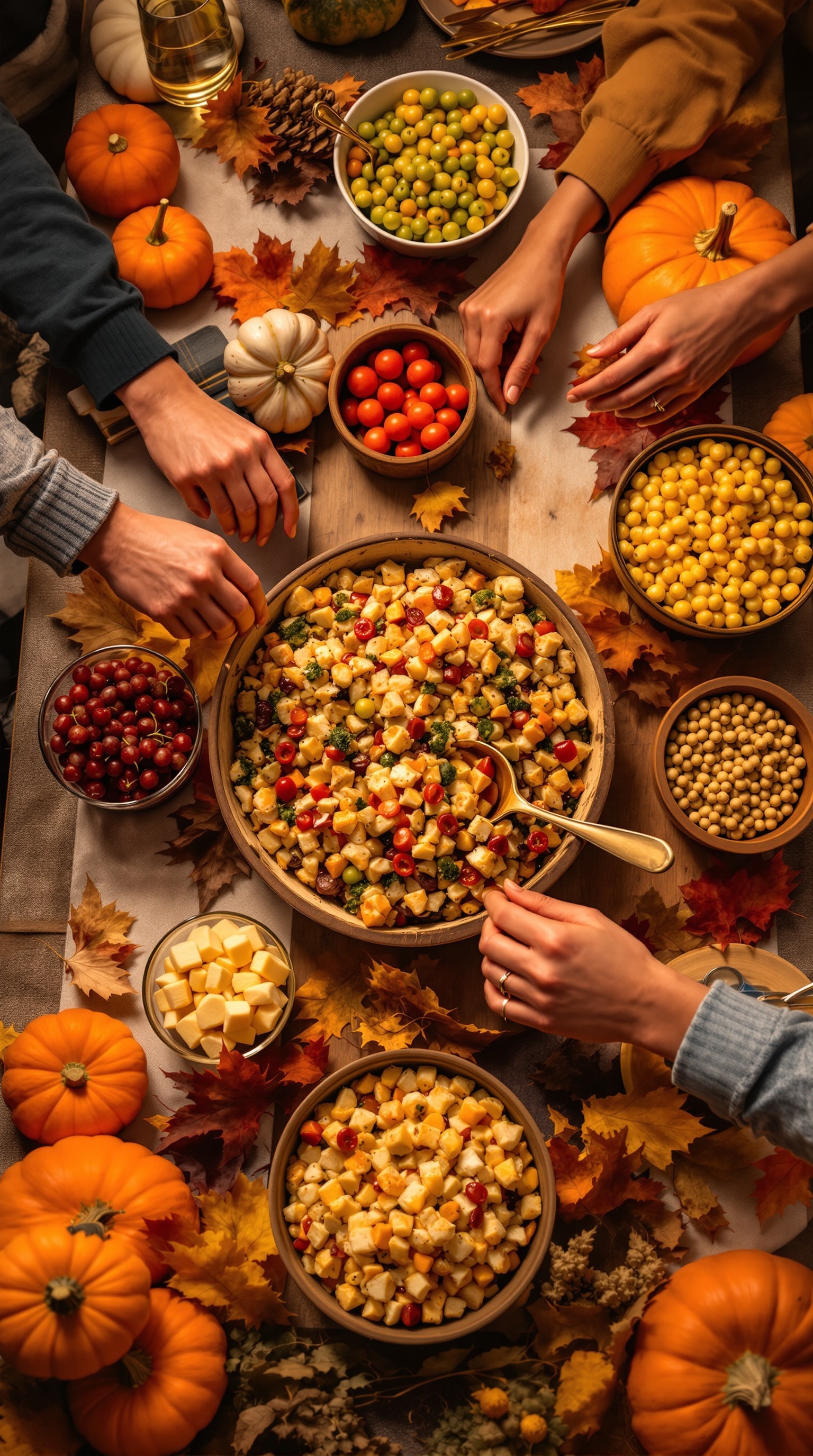 A colorful and playful Thanksgiving table setup with decorative elements.