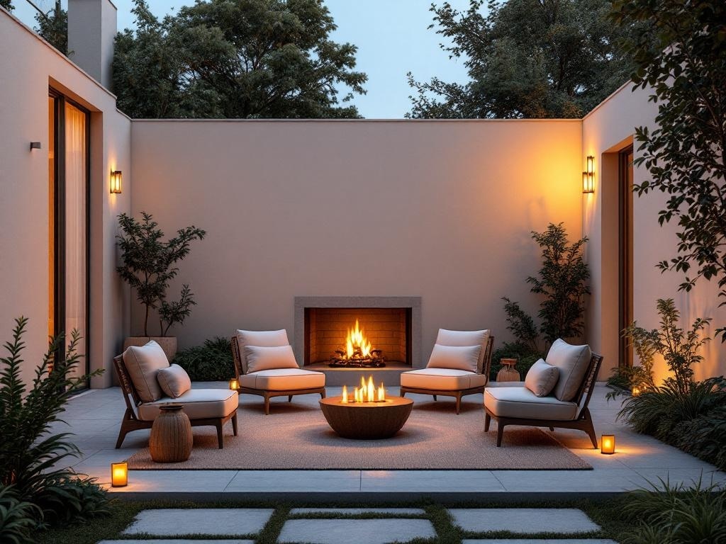 Cozy outdoor patio with fire pit and comfortable seating