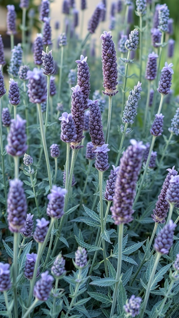 Lavender flowers with green sage leaves in a garden