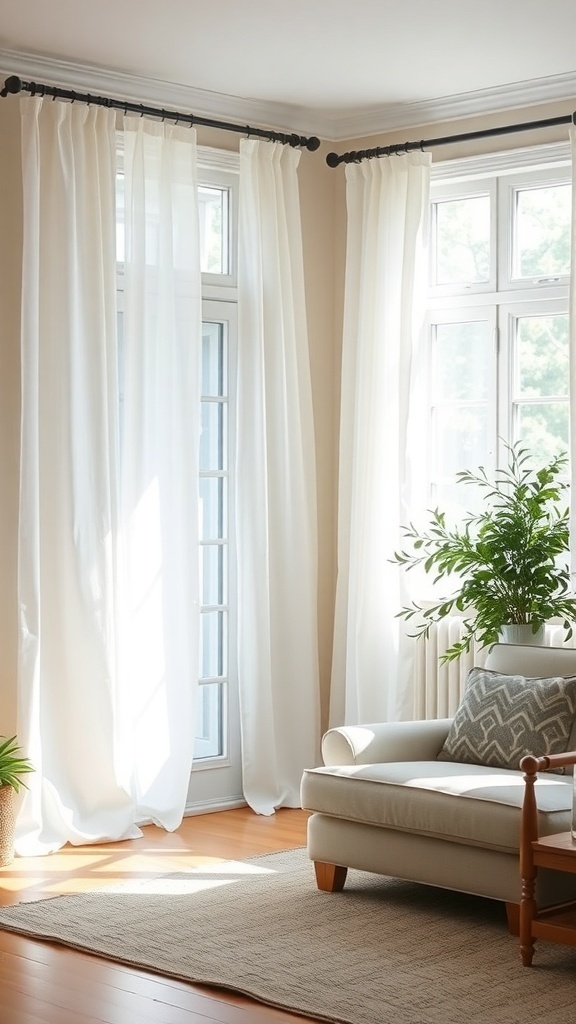 Light and airy linen curtains in a cozy living room setting