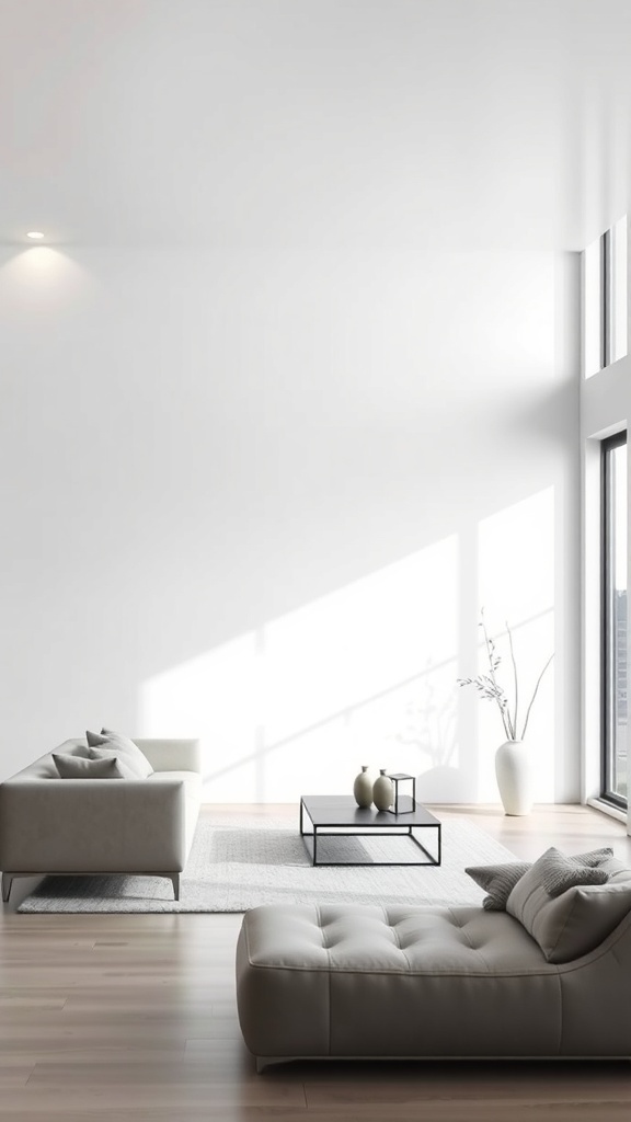 A soft neutral living space featuring minimalist furniture.