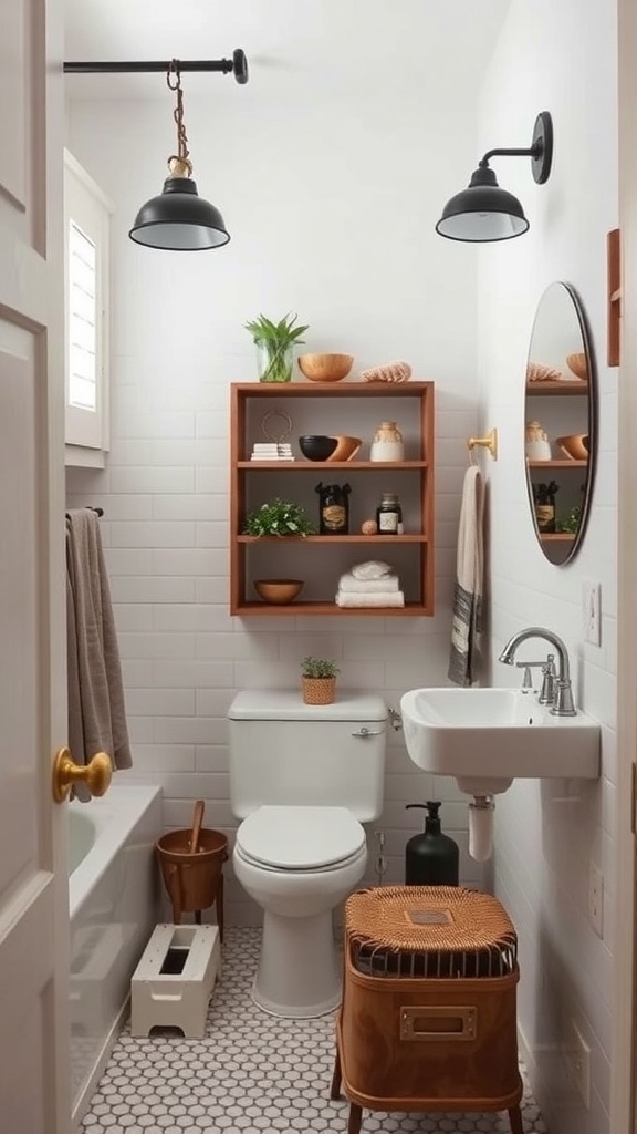A small rustic bathroom featuring a mix of vintage and modern elements.