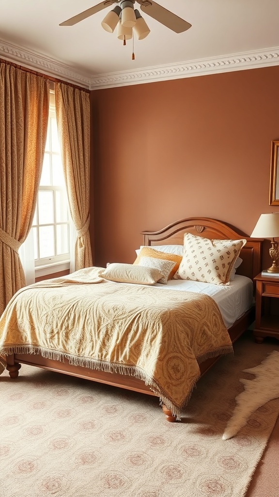 Cozy brown bedroom with patterned decor