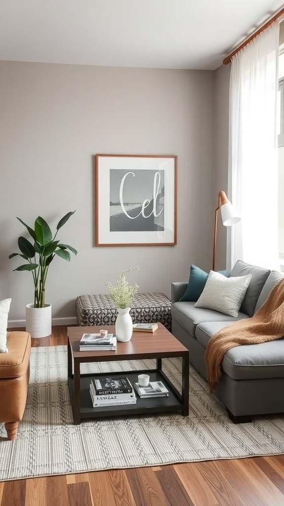 Cozy small cottage living room with multi-functional furniture