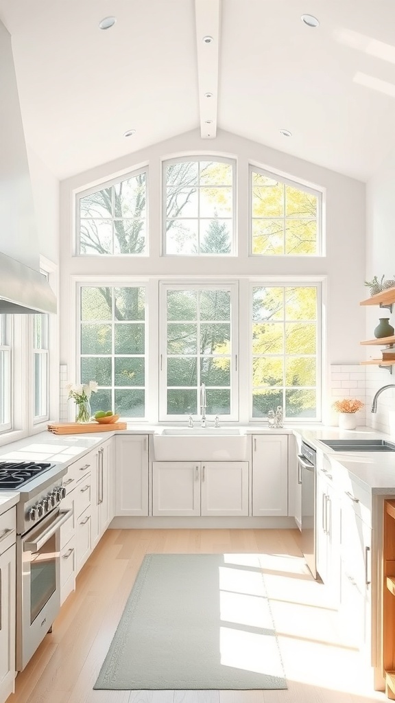 Bright modern farmhouse kitchen with large windows and natural light