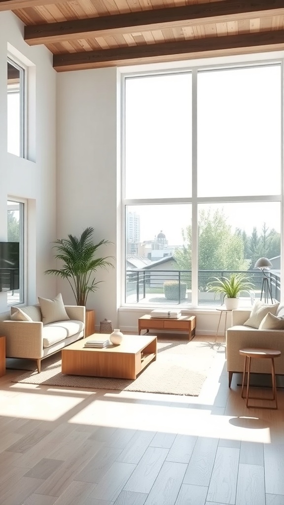 Bright and airy living room with large windows and neutral decor.