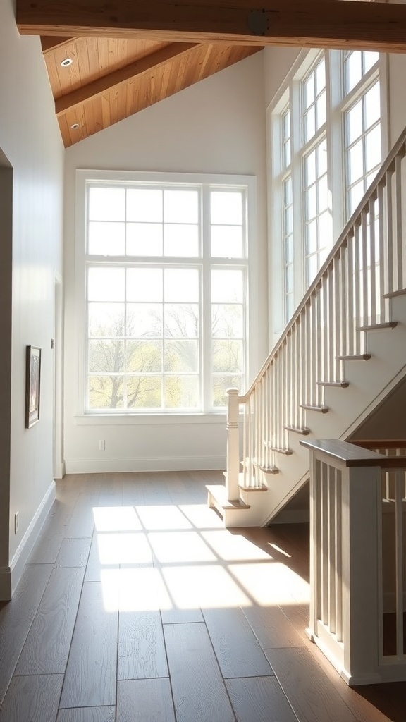 Bright staircase with large windows allowing natural light to fill the space