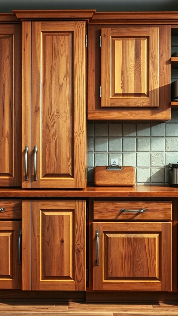 Rustic kitchen cabinets with natural wood finishes