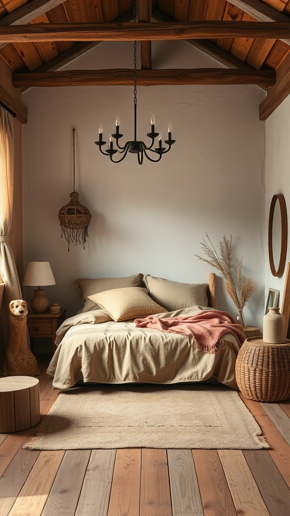 Cozy rustic bedroom with nature-inspired color palette
