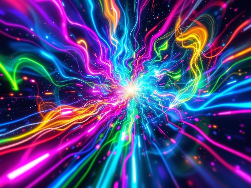 A vibrant explosion of neon colors swirling together in a dynamic pattern.