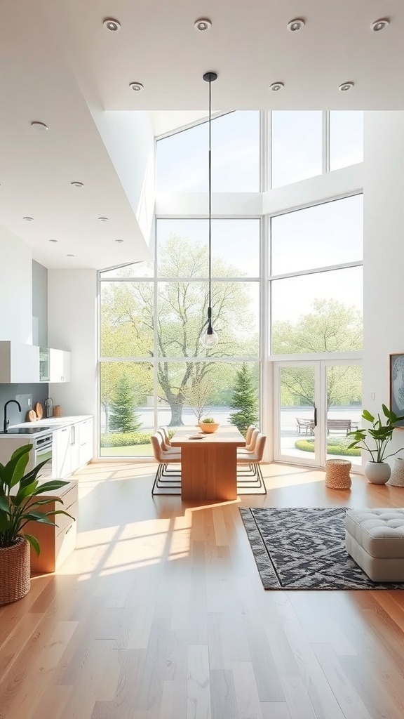 Bright and airy open concept living space with large windows and modern furnishings.