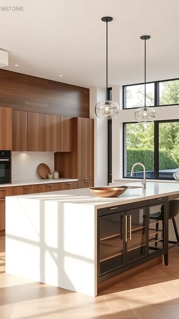 Comparison of peninsula and island kitchen designs.