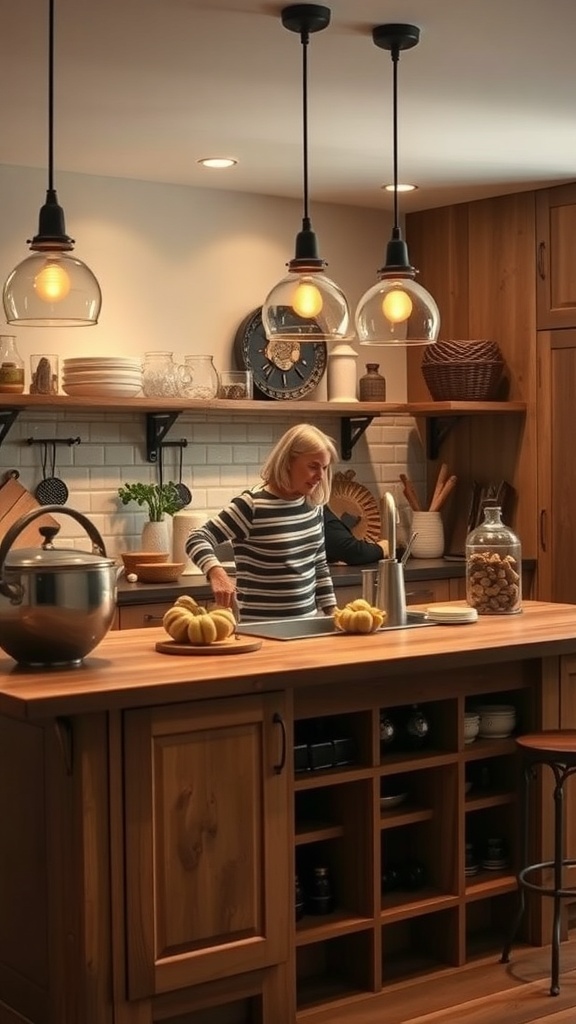 A modern farmhouse kitchen with personalized decor including sunflowers, a teddy bear, and family-themed art.