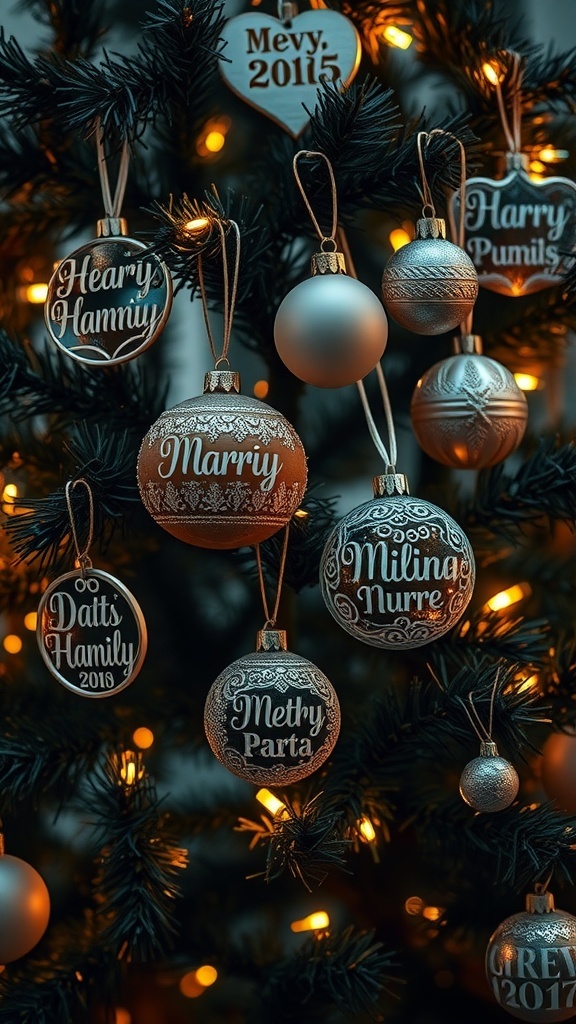 Personalized Christmas ornaments on a tree