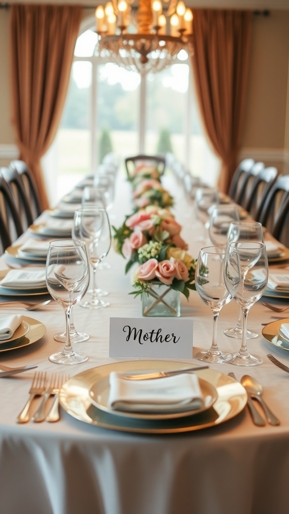 Elegant dining table with personalized place cards for guests