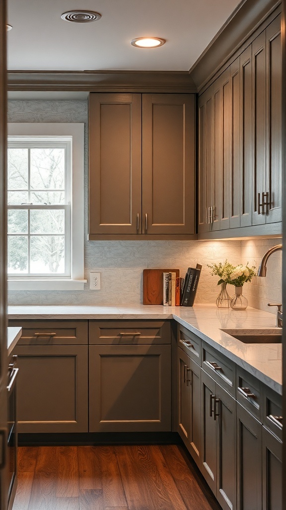 Modern kitchen with custom cabinetry and a cozy atmosphere.