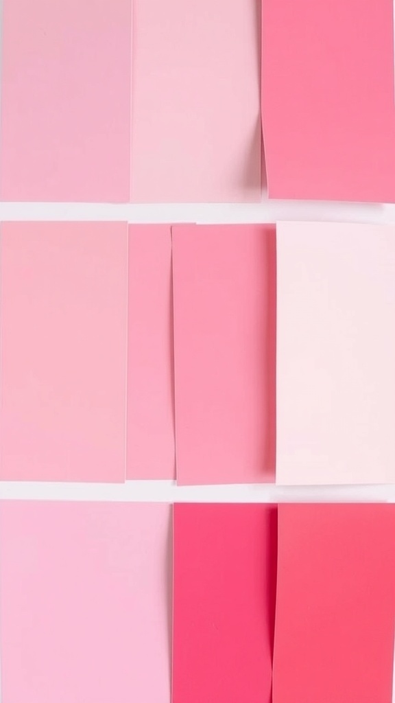 A collection of pink paint swatches arranged on a light pink background.